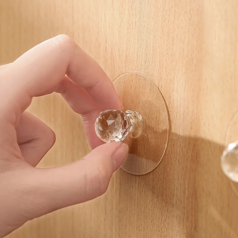 Punch-free Crystal Drawer Handle Diamond Shape Self-Adhesive Acrylic Knobs Cabinet Wardrobe Furniture Pulls Handle Hanger Hooks