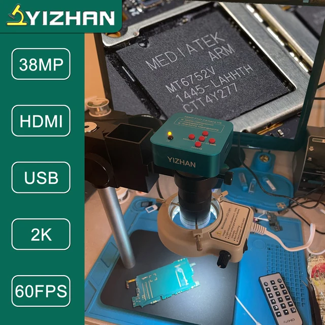 YIZHAN 2K Mikroskop lutowniczy HDMI USB 130X Obiektyw z mocowaniem C 38MP Nagrywanie wideo Zdjęcia Pomiar do naprawy PCB Zagęszczona metalowa podstawa