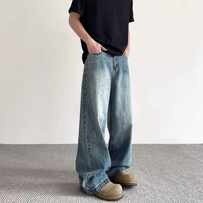 

Mens Baggy Jeans Y2k Skater Vintage Plain Pants Casual Wide Leg Loose Fit Denim Hip Hop Jean