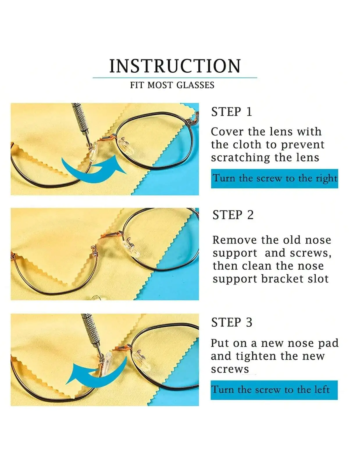 Glasses Repair Kit,Sunglasses Fixing Kit.Eyeglass Nose Pad Repair Kit, Eyeglass Repair and , Silicone Nose Pads