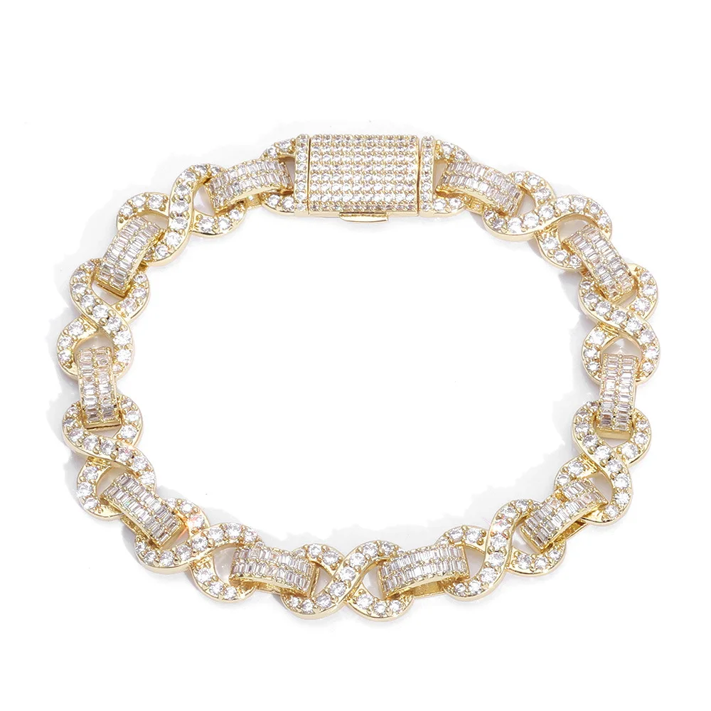 Luxury 24K 9999 Pure Gold real gold European and American hip-hop flip buckle 10mm 8-character chain men's and women's bracelet