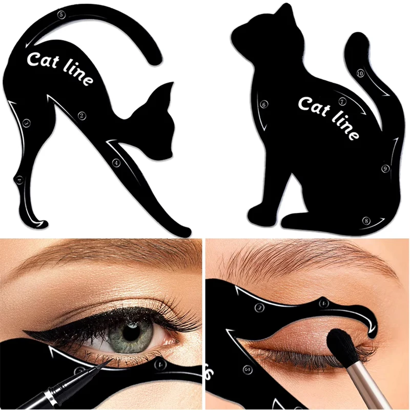 Juego de 2 plantillas para delineador de ojos, herramienta guía de PVC mate para aplicar sombra de ojos estilo ahumado
