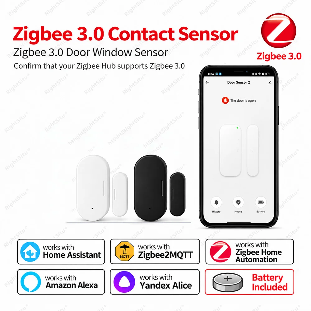Zigbee 3.0 Magnetic Door Window Sensor Zigbee Hub Required Battery Included Contact Open Close Detector Zigbee2MQTT ZHA Yandex