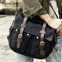 15.6 inch Men's Women's Casual Vintage Canvas Leather Cotton Rucksack Mountaineering Messenger Bag School Shoulder Briefcase Bag