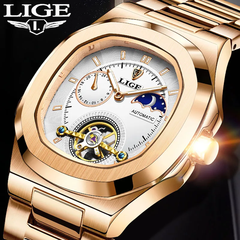 LIGE Classic Retro Men Watch Fashion Business Men\'s Mechanical Wristwatches Top Brand Luxury Waterproof Automatic Watch For Men