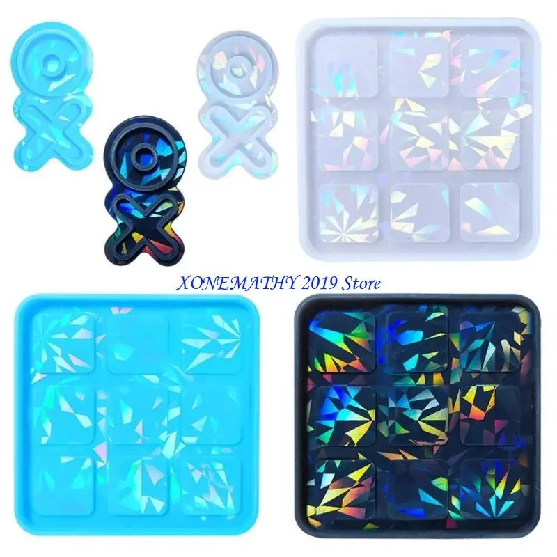 

F42F TicTacToe Resin Molds Board Game Silicone Mould Chess Mold DIY Art Craft Making Chess Game Resin Molds
