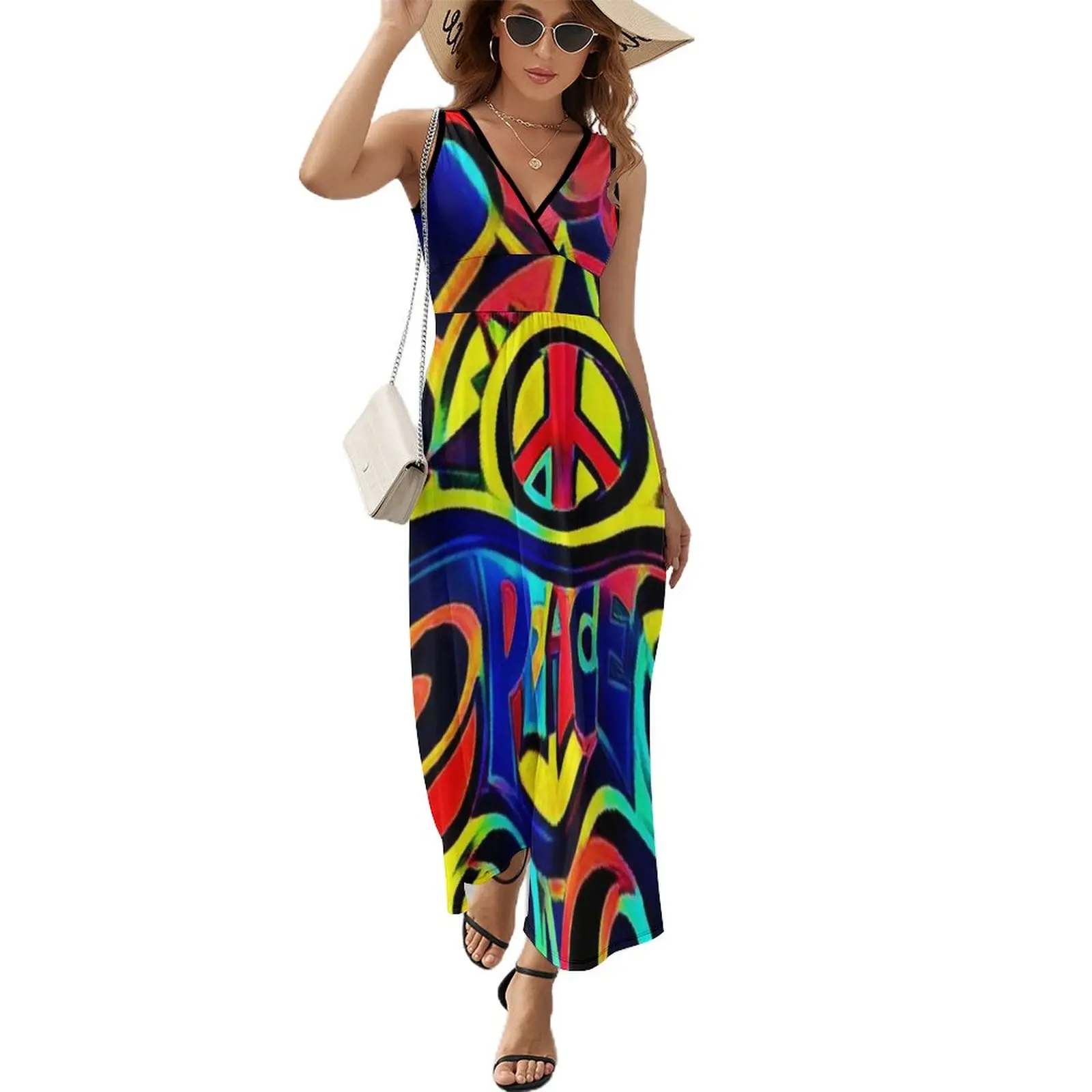 

Peace and Love Bold Retro Art Sleeveless Dress cocktail dresses long dress women summer