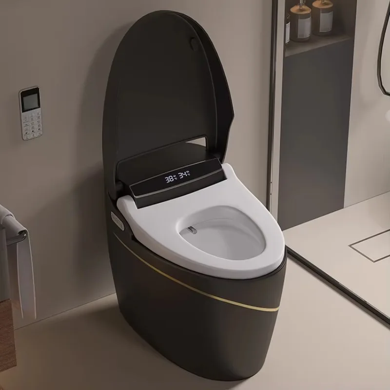 New Design P Trap Automatic One Piece Black-gold Bidet Best Sell Coloured Smart Toilet With Intelligent Voice Control