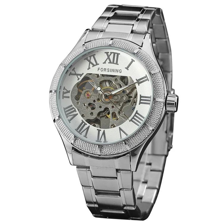 

Fashion Winner Top Brand Roman Scale Large Dial Full Stainless Steel Leisure Business Hollow Automatic Mechanical Wrist Watches