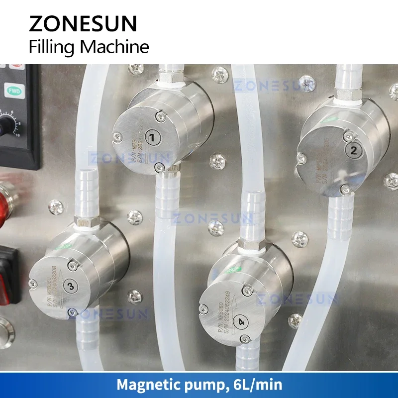 Zonesun ZS-DTMP4D Automatic Liquid Bottle Filling Machine Diving Nozzles Tabletop Essential Oil Juice Filler With Conveyor