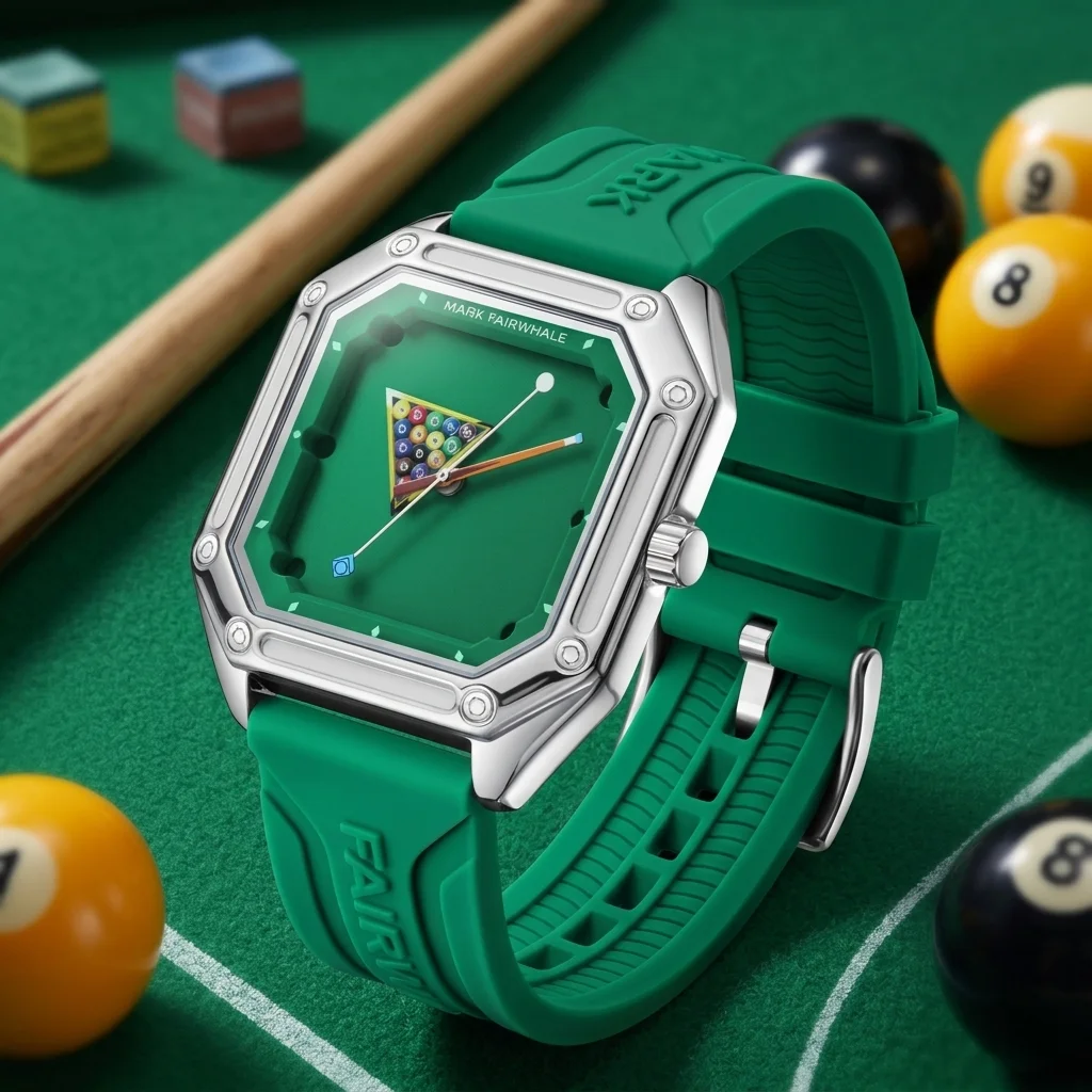 

MARK FAIRWHALE Casual Billiards Dial Green Stylish Design Quartz Mens Watch Waterproof Luminous with Business Wristwatch