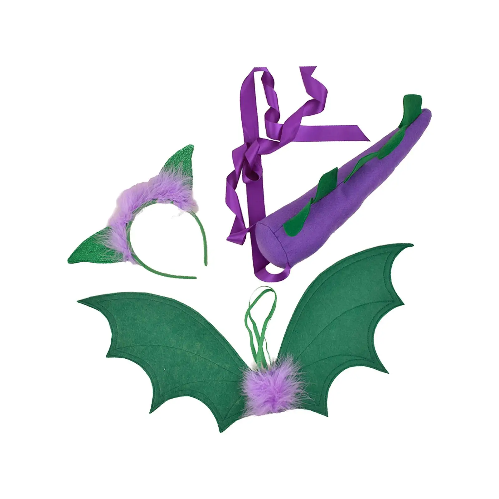 

3Pcs Kids Dragon Costume Child Dinosaur Wing Tail Set for Role Play Birthday Purple