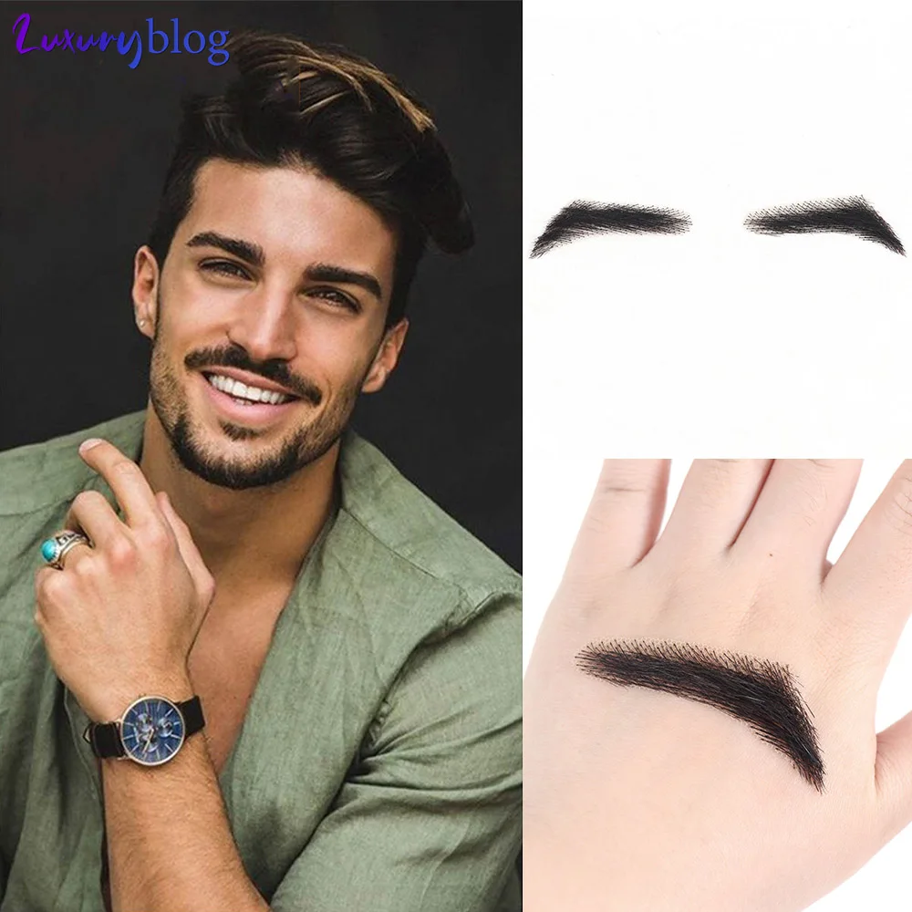 100% Human Hair Fake Eyebrows for Men Natural Black Invisible Lace Base Hand tied False Eyebrows Realistic Handmade