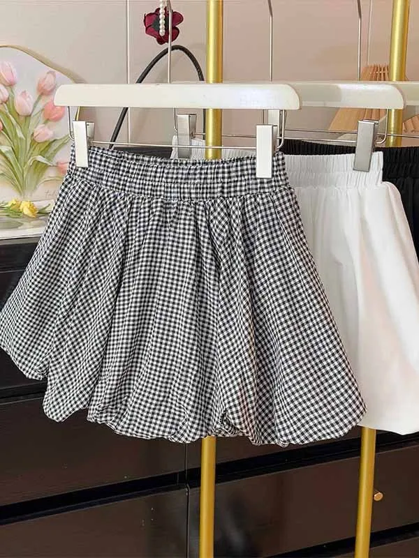 

Summer Plaid Bloomer Skirt Women's High Waist Anti-Light Puffy ort Skirt Design Sense Color Colion Floral Print Skirt