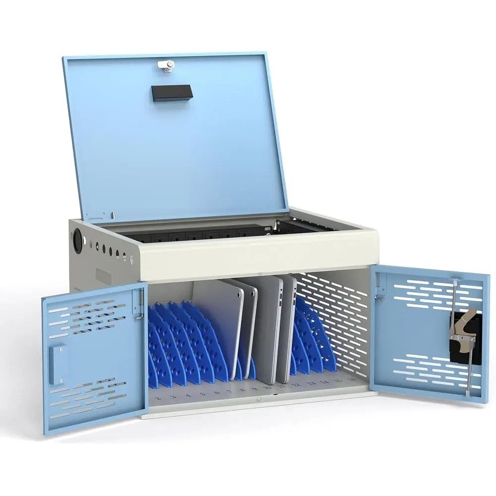 

16-Bay Charging Station for Laptops and Tablets - Secure Storage with Cable Management, Ground Protection, Ideal for Classrooms