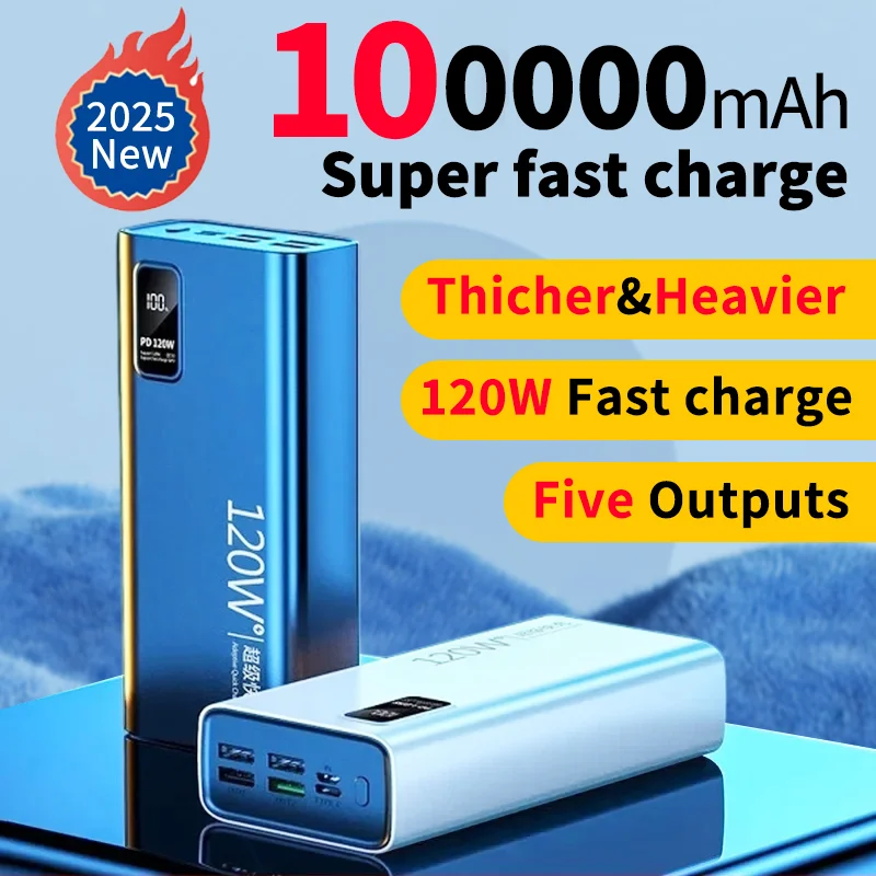 

100000mAh High Capacity Power Bank 120W Fast Charging Powerbank Portable Battery Charger For iPhone Samsung Huawei Xiaomi