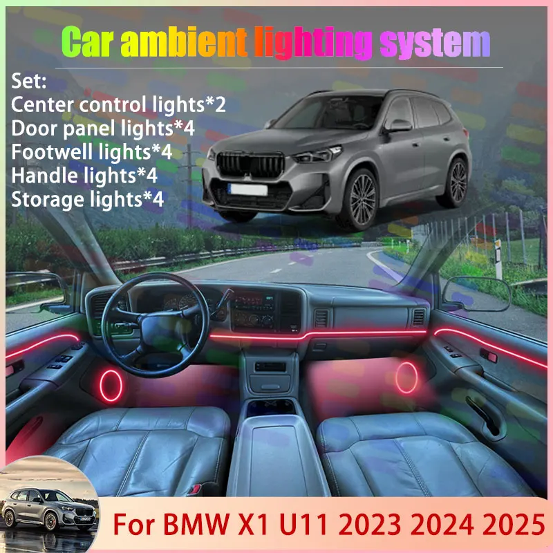 

Для BMW X1 U11 U12 iX1 MK3 2023 2024 2025 LWB SWB 2/18 в 1, автомобильная лампа атмосферного освещения RGB, абажур Ensemble Streamer, набор атмосферы