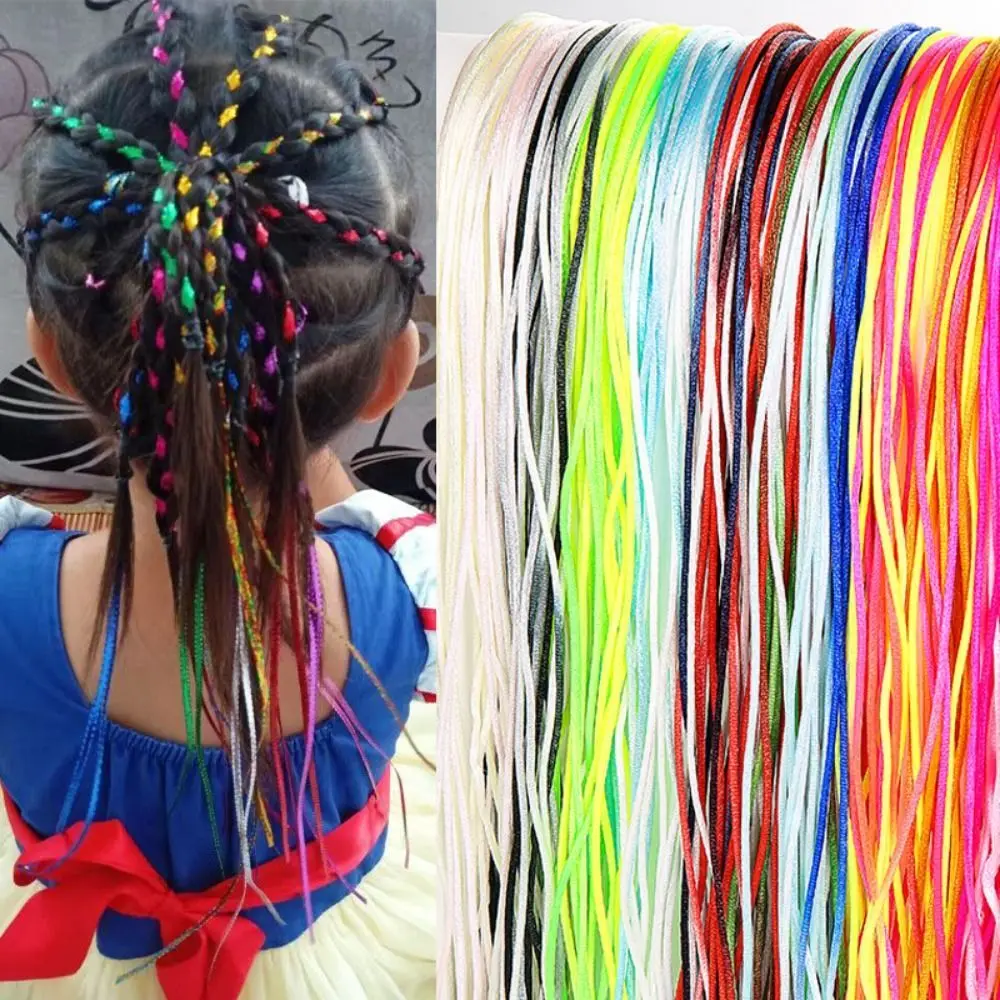 10PCS 1M Mix Colorful Braided Hair Rope Dirty Braid Long Braiding Hair Strings Rope Strands DIY Girl DIY Ponytail