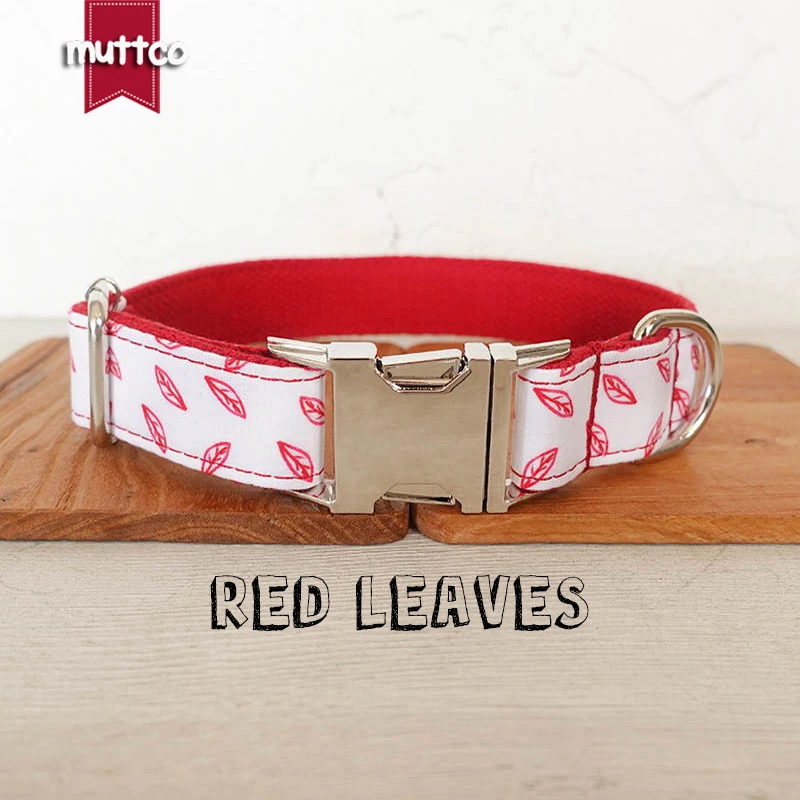 MUTTCO The independent design pet dog collar RED LEAVES personalized adjustable puppy nameplate collar 5 sizes UDC128