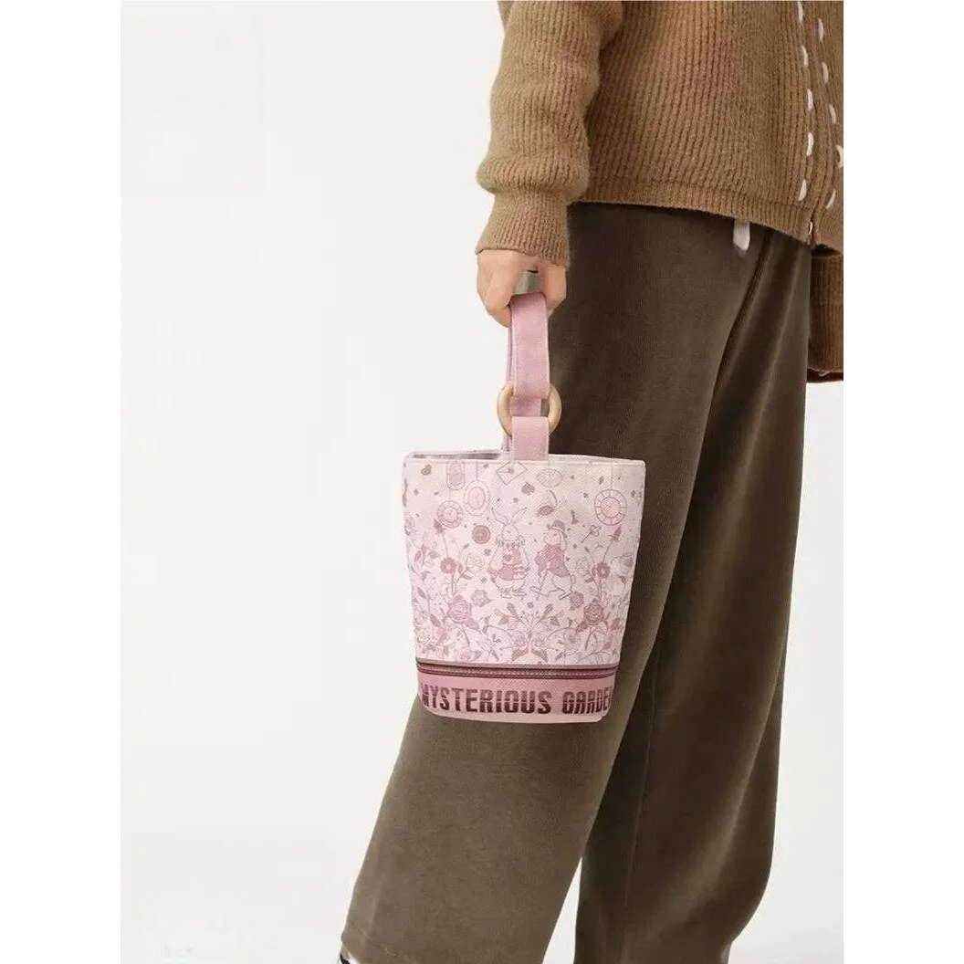 2023 New Retro Rabbit Bucket Bag Small Handbag for Outing Work Lunch Box Bag Portable Storage Organizer Family Necessity