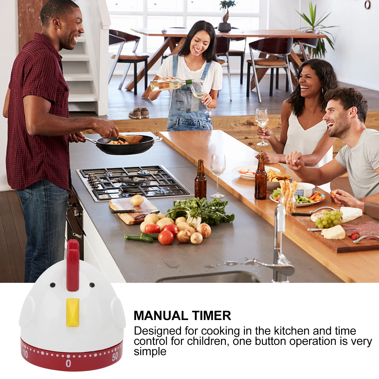 

1Pcs Mechanical Kitchen Timer Cartoon Rooster Design Easy One Button Operation Cooking Reminder Baking Countdown Timer for Home