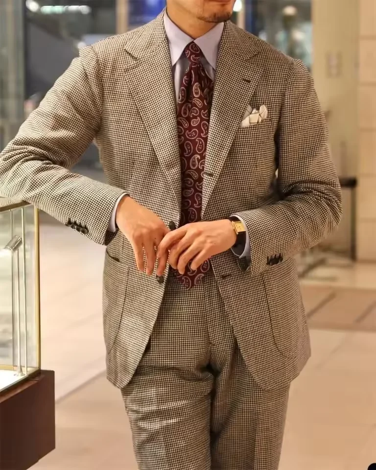 

Houndstooth Men Suits Business Blazer Set Jacket Pants Customize Blazers Autumn Banquet Plus Size Custom Suit Man Office Attire