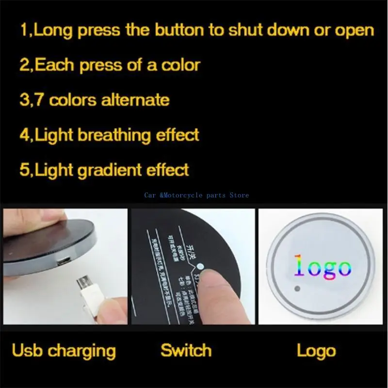 

Y9UC Car Inner LED Drink 7 Color Luminous RGB Light Mat Practical Energy Saving Cup Holder Pad Decoration