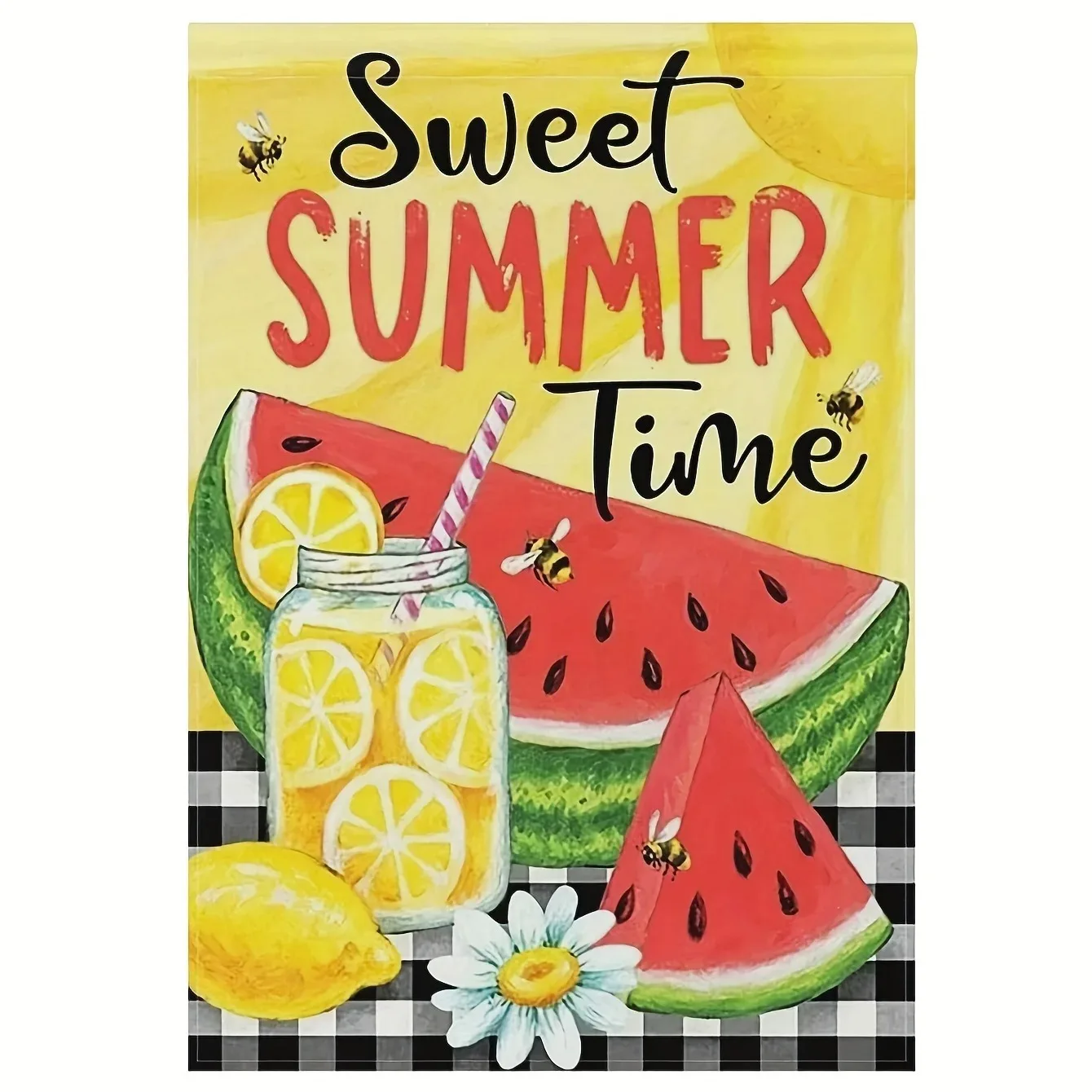 Afbeelding 3: Zoete zomertijd Tuinvlag Decoratie Daisy Watermeloen Citroen Dubbelzijdig Buiten Verticale Bloem Vakantie Baby Bunting Suit