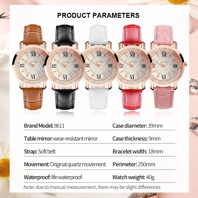 Orologio al quarzo da donna con scala per unghie reale a tre pin impermeabile di marca OPK 8611