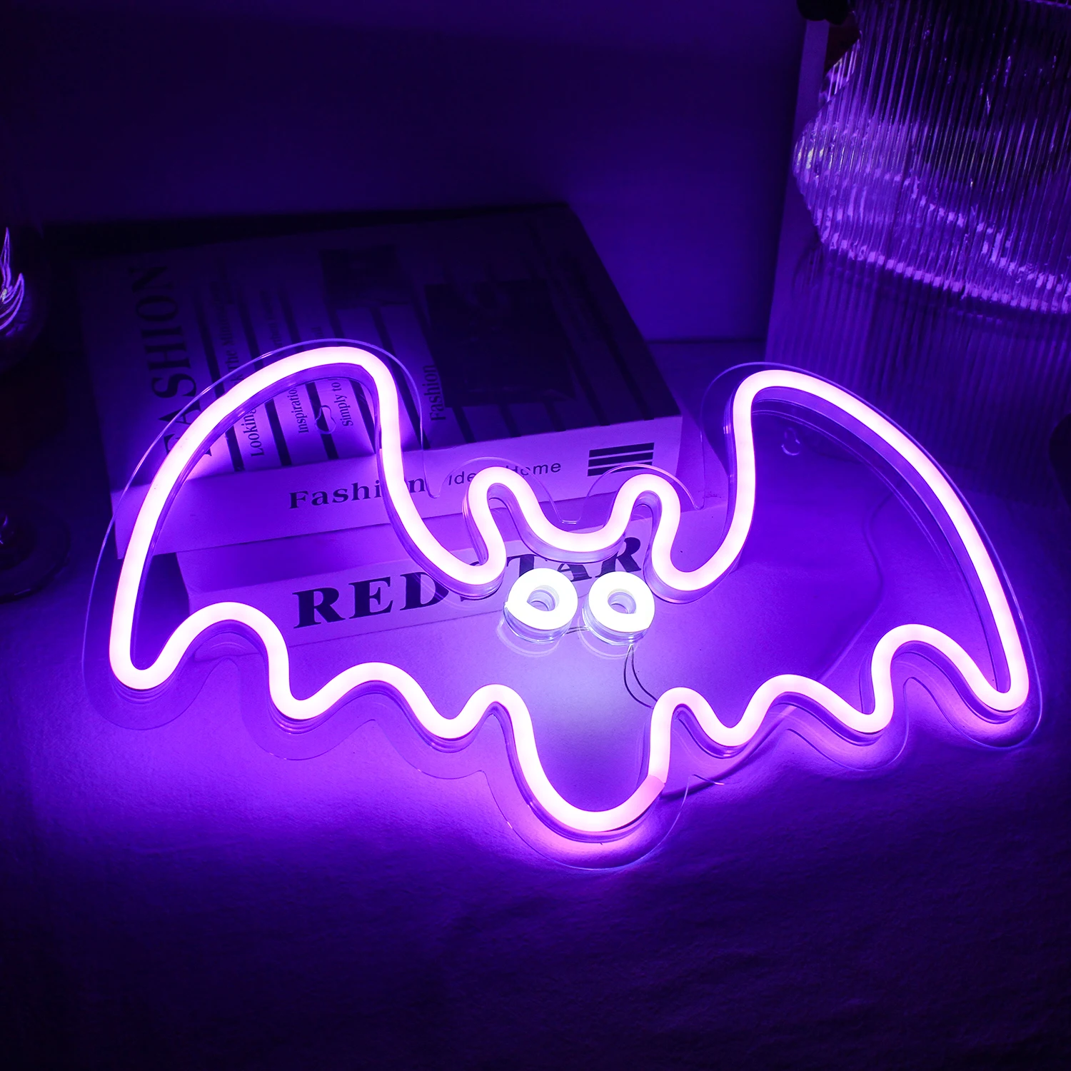 Halloween Bat Neon LED Sign, Alimentado por USB, Decoração de parede roxa, Festa, Quarto, Sala de jogos, Assustador