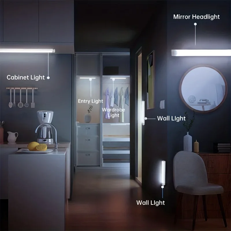 Luz Nocturna LED inalámbrica con Sensor de movimiento, lámpara de noche para armario, cocina, dormitorio, Detector, luz de fondo para armario y escalera