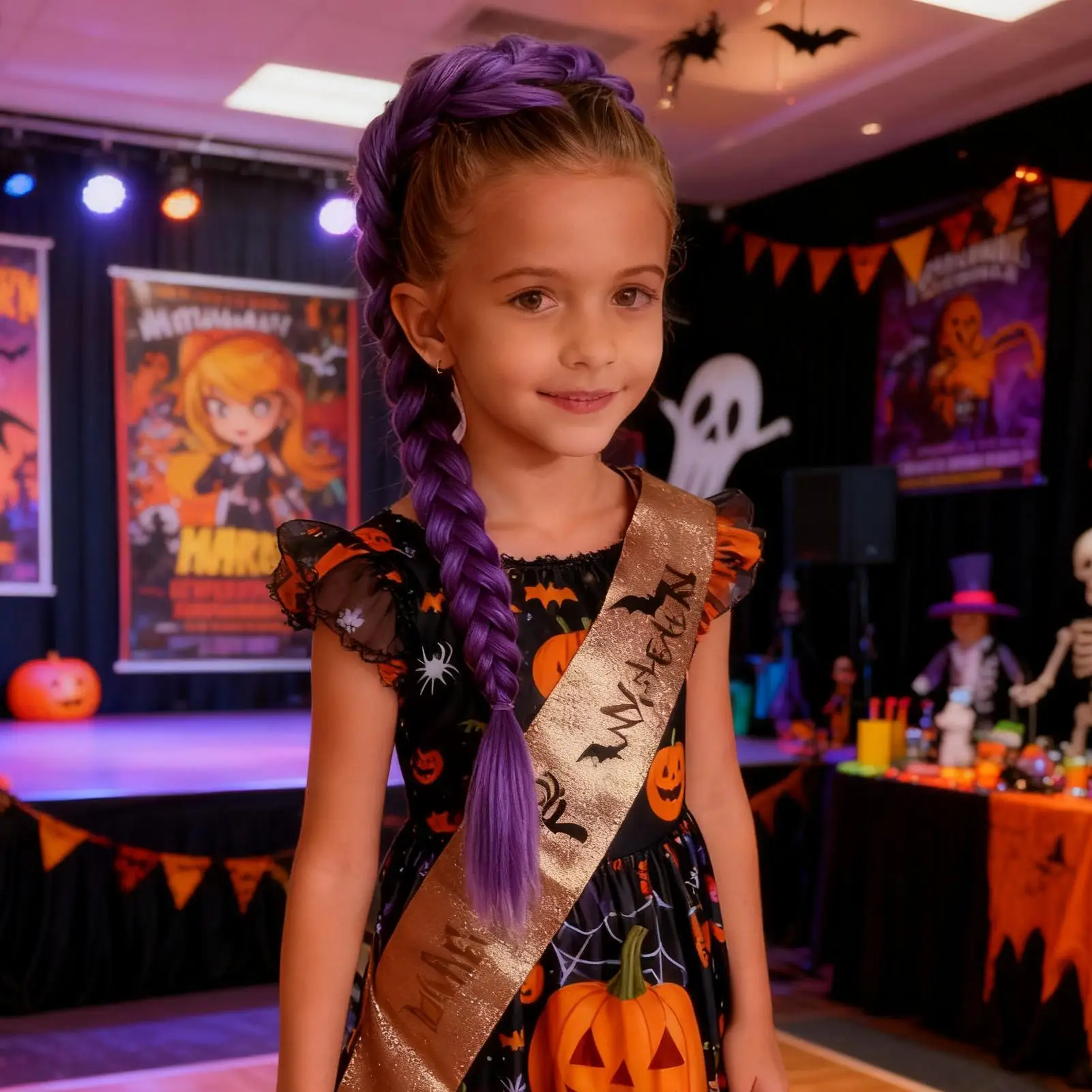 Costume Hairstyle 60cm Long Ponytail Wig with Clips Synthetic Braided Purple Hair for Kids Girls