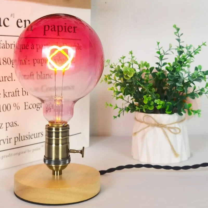 Pink Love Heart Creative LED Bulb 110V 220V AC DIM 2W G125 E27 Screw Night Light Atmosphere Night Lamp For Home Bedroom Decor