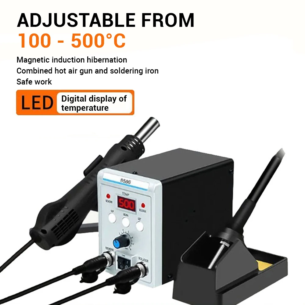 

2 in 1 Soldering Station 8586 Digital Display SMD Rework Hot Air Gun Solder Iron Welding Desoldering BGA PCB IC Repair Tools