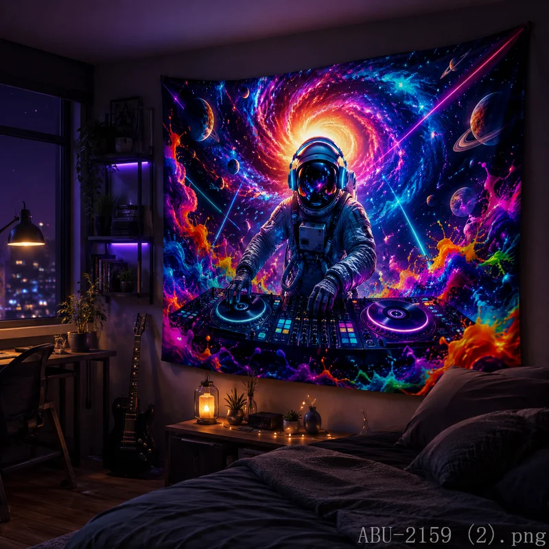VIKAMA Psychedelic DJ Astronaut Tapestry Colorful Cosmic Galaxy Planet Wall Hanging Aesthetic Decor for Gaming Room Bedroom Dorm