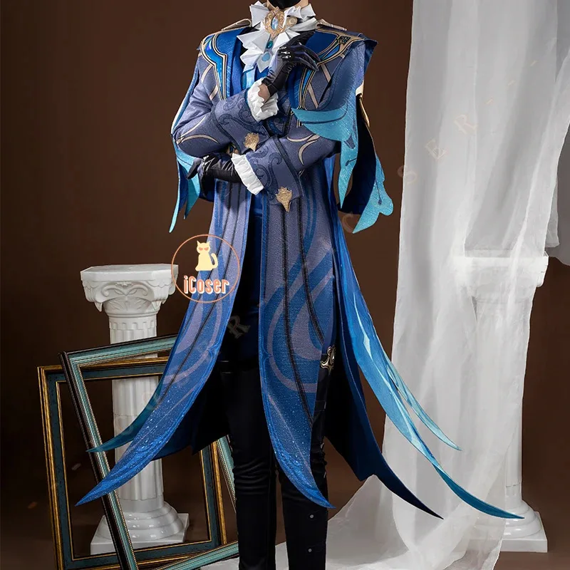 Peruka do Cosplayu Neuvillette Genshin Impact Strój Mundurowy Nakrycie Głowy Prawo Ustawodawcze Fontaine Halloween Party dla Kobiet i Mężczyzn Rekwizyty