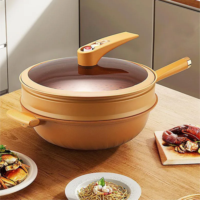 Clay material micro pressure non-stick wok household non-coated transparent glass lid multifunctional wok