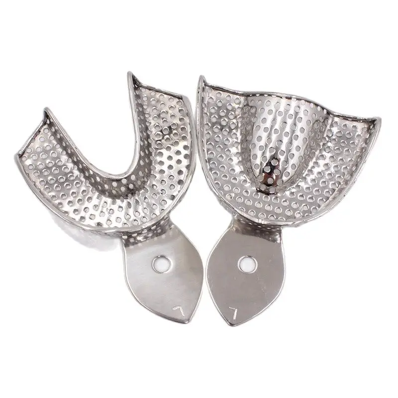 2Pcs/Set Dental Impression Tray Upper and Lower Stainless Steel Teeth Tray Autoclavable Dentist Tools Denture Teeth Holder Tray