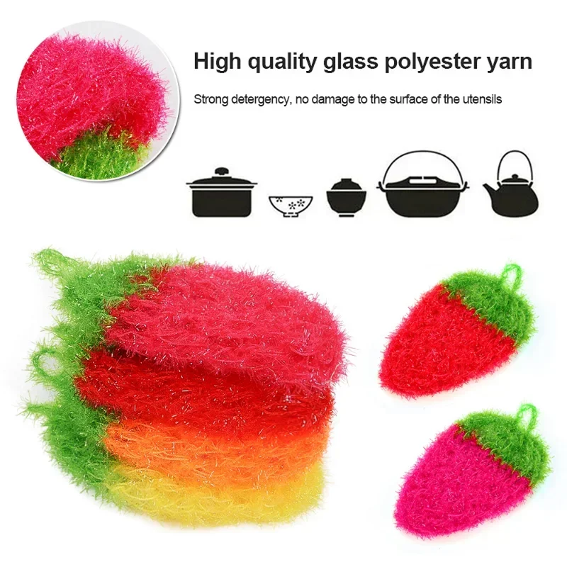 Strawberry Dishcloth Kitchen Sponge Bowl Towels Strawberry Shape Scrubber Non-scratch Cleaning Sponge Bowl Pan Washing Cloth