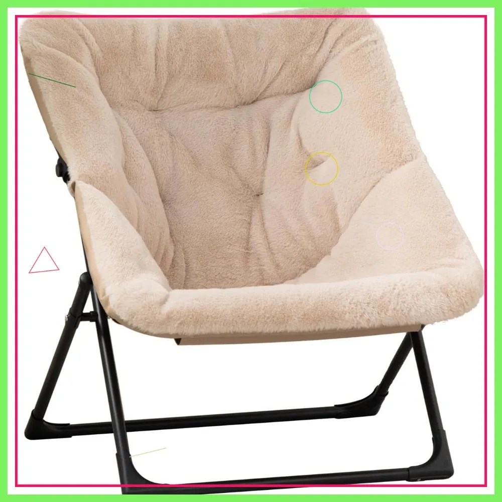 

Oversized Saucer Chair, Comfy Faux-Fur Folding Lounge Chair for Teens Adults, Portable Accent Chair for Living Room Bedroom Dorm