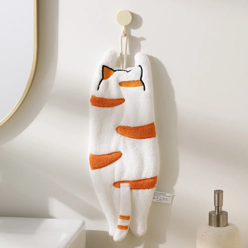 Cute Cartoon Animal Hand Towel Coral Velvet Thickened Toilet Handkerchief Absorb Water Hanging Bathroom Kerchief Kitchen