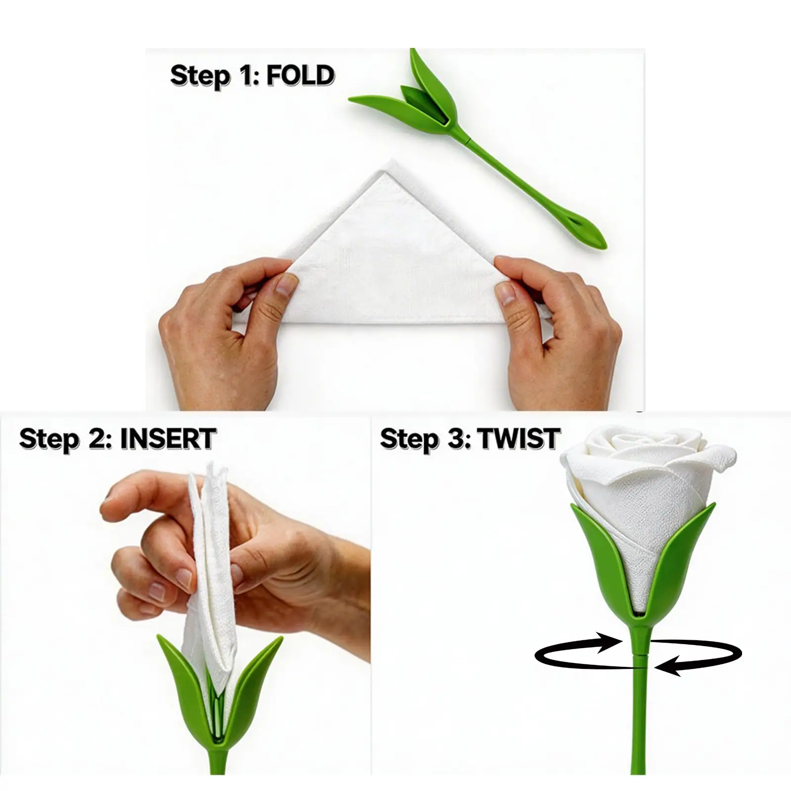 Rose Stem Napkin Holders Turning, Handcrafted Flower Napkin Rings Set, DIY Rose Napkin Maker, Easily Transform Napkins Into Rose