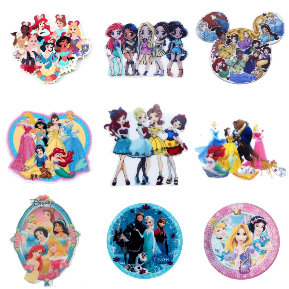 Disney Princess 5pcs/lot Planar Resin Flatback Craft Supplies Cabochon Scrapbook DIY Hair Bow Bag Material Acrylic