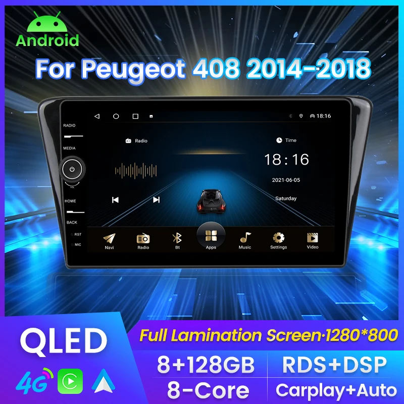 

QLED Screen With Knobs Car Radio For Peugeot 408 2014 - 2018 Multimedia Player Navigation GPS For Carplay Android auto No 2din