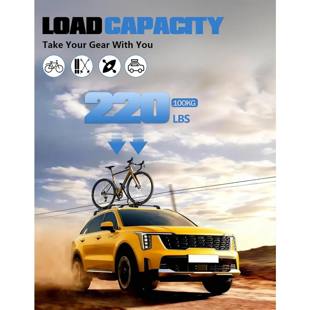 Barre trasversali per portapacchi con serratura per KIA Sorento 2021-2025, alluminio resistente, capacità 220 libbre, nere