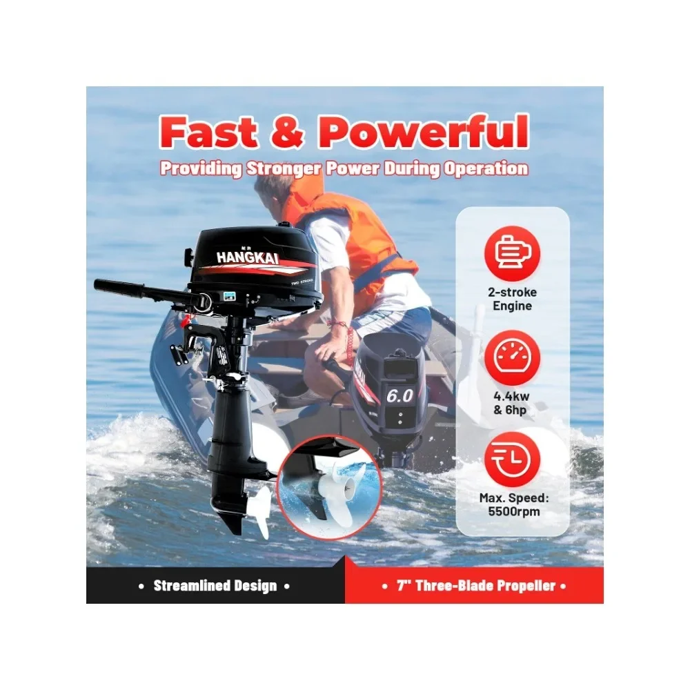 2-stroke 6 HP Single Cylinder Outboard Engine Water-cooled Gasoline Version Short Axis W/ 360° Steering for Various Small Boats