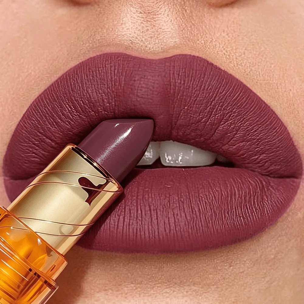JUJU DREAM Amber Transparent Tube Matte Lipstick Retro Grape Purple Velvet Long Lasting European Women Lip Makeup