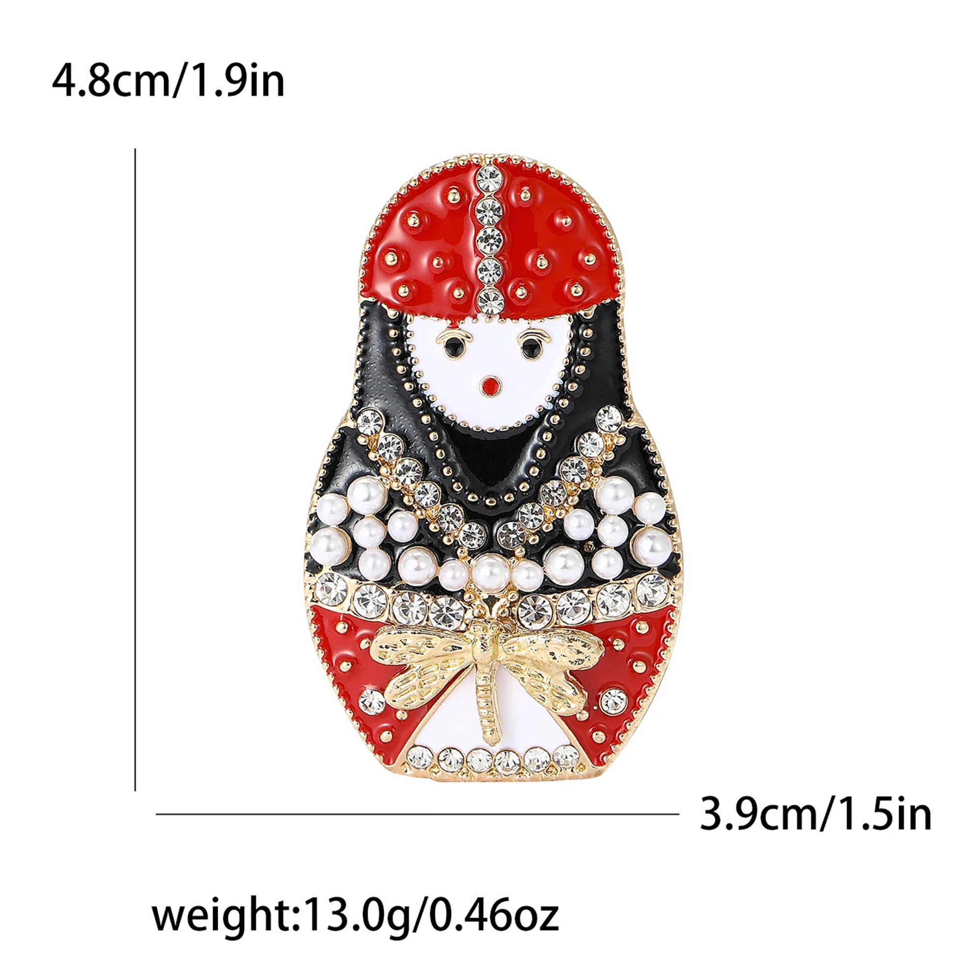 Enamel Russian Matryoshka Brooch for Women Unisex Rhinestone Character Pins Event Party Backpack Decoration Clothes Accessories