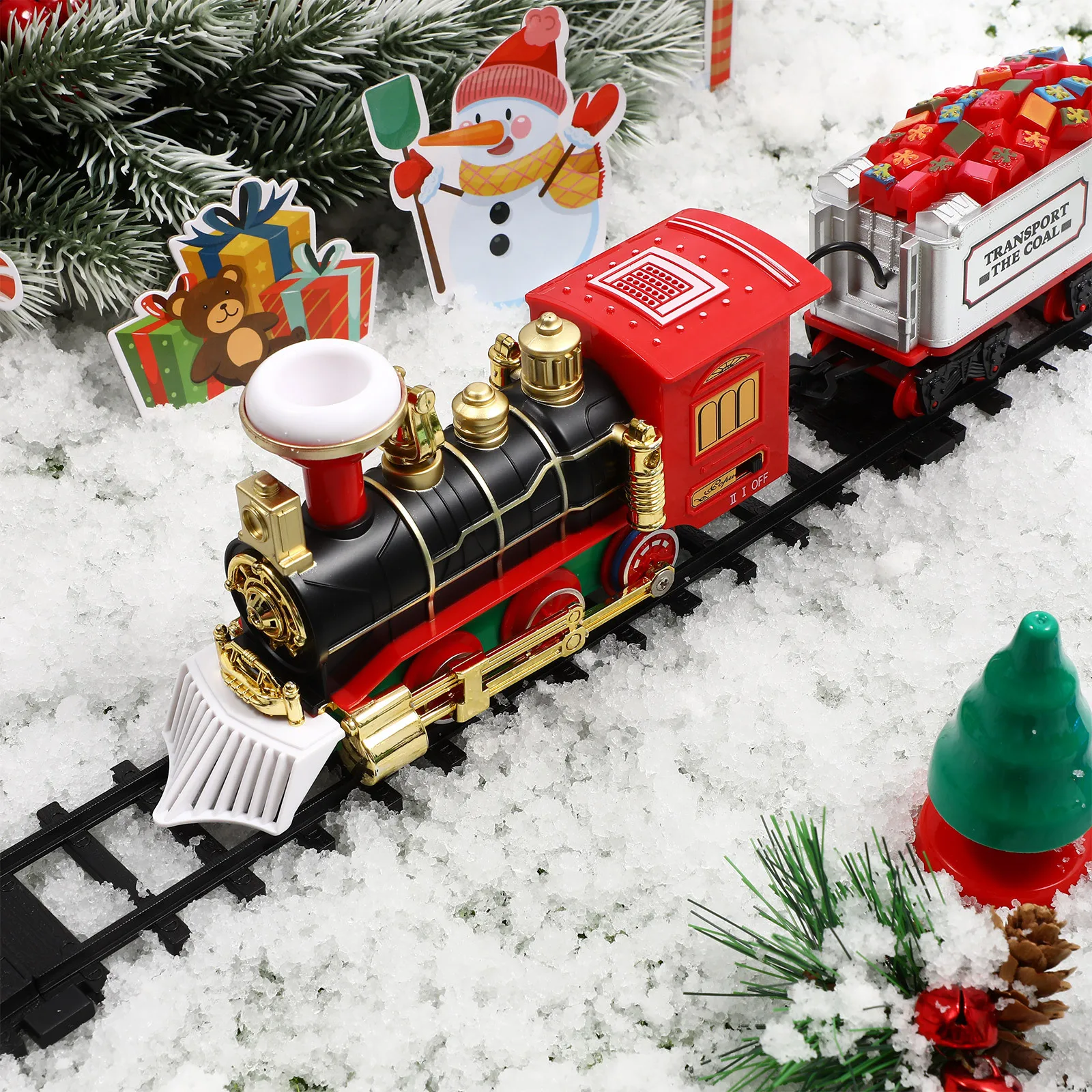 Set di treni natalizi con locomotiva a vapore elettrica, suono, luce, binari ferroviari, regalo per bambini sotto l'albero, set di treni natalizi