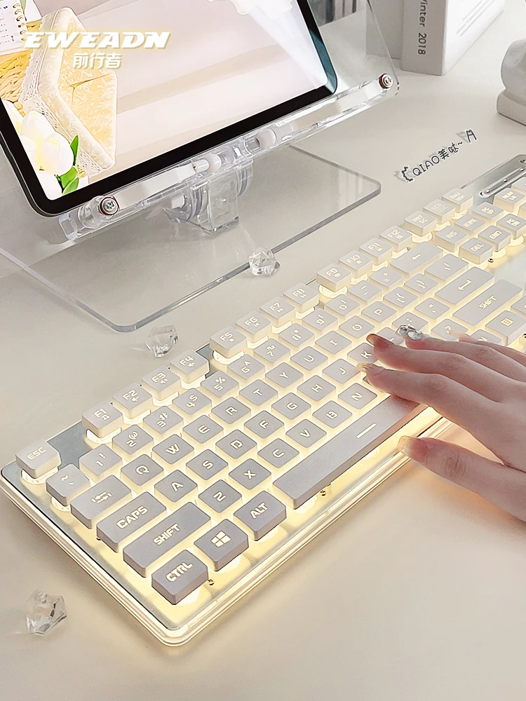 

EWEADN X7 Girl Keyboard Ultra-thin Silent 104keys Keyboard Mechanical Feel Office Typing Bluetooth Wireless Keyboard Mouse Suit